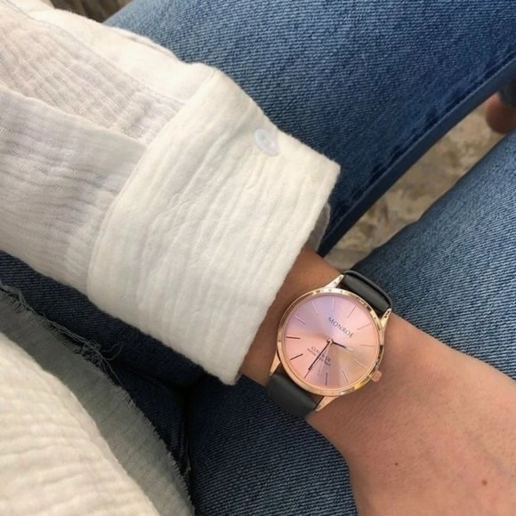 NIB - Monroe Solerose Charcoal Leather Watch - Picture 8 of 13